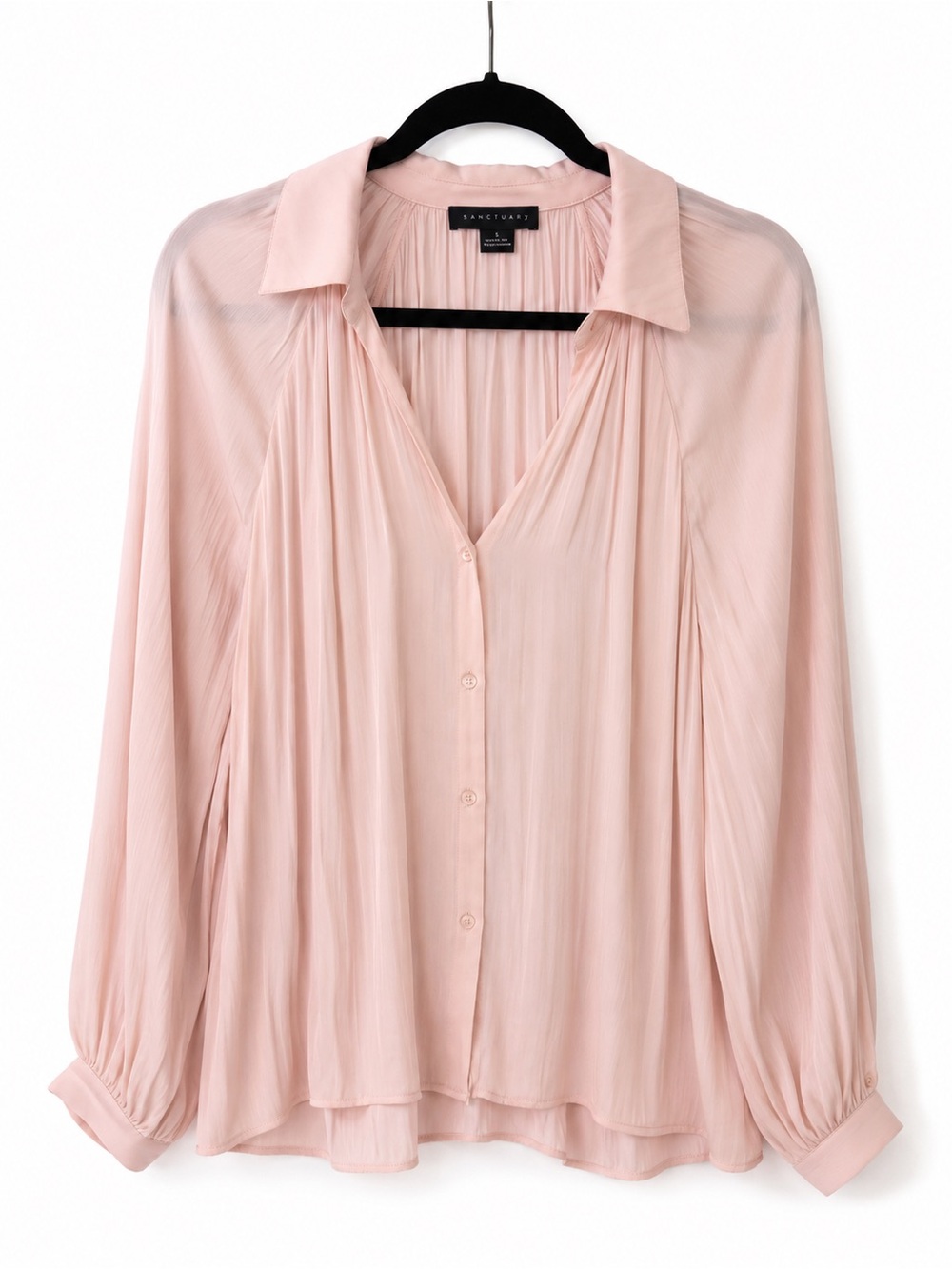 Sanctuary Blush Pink Pleated Button Front Blouse Size Small